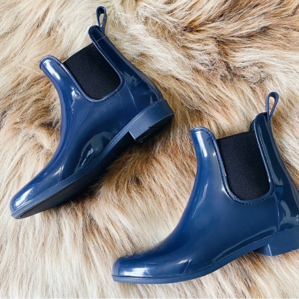 J.Crew Navy Pull On Chelsea Rain Royal Blue Boots Ankle Booties